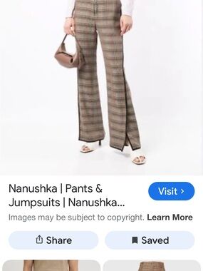 Nanushka Plaid Split-Hem Flare Pants in Brown